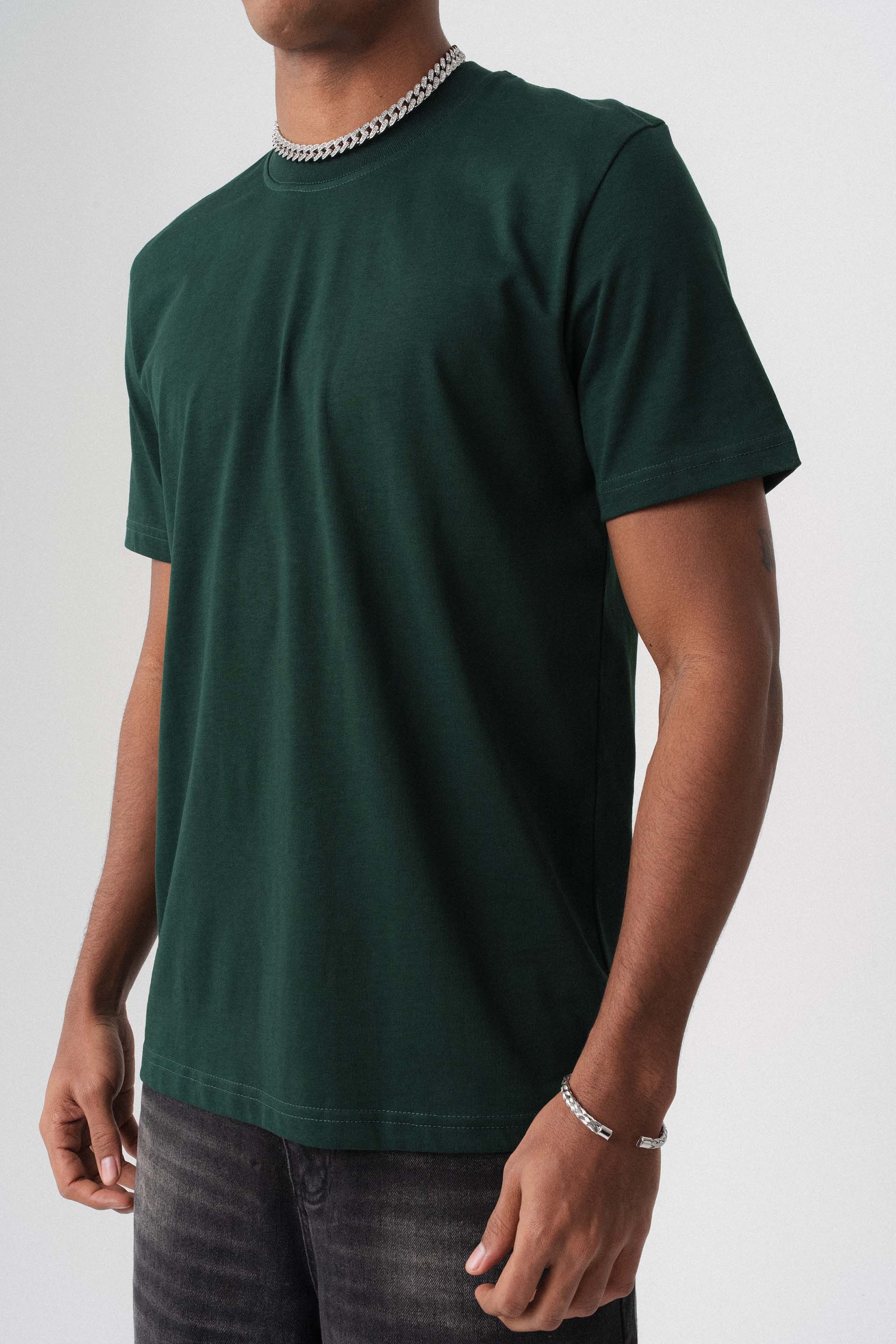 Oversize Basic Koyu Yeşil T-Shirt