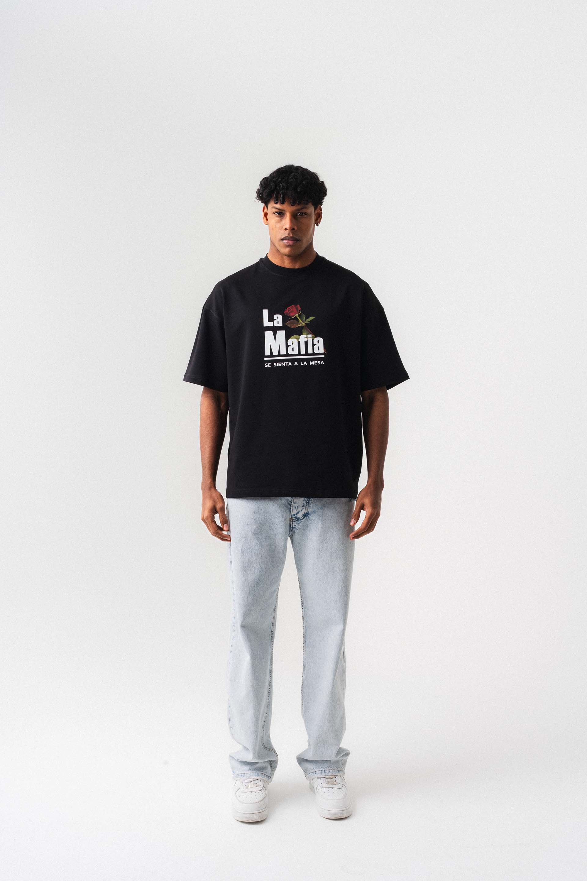La Mafia Siyah Oversize Baskılı T-Shirt