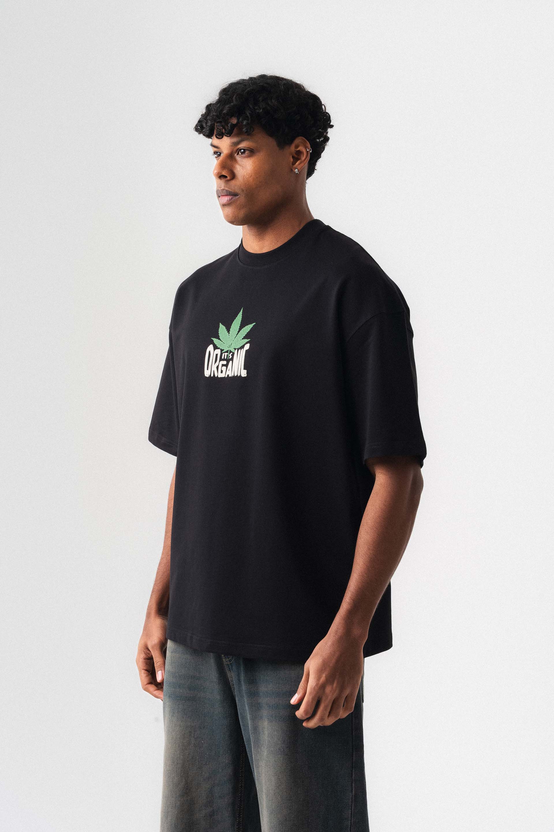 Don't Panic It's Organic Siyah Oversize Baskılı T-Shirt
