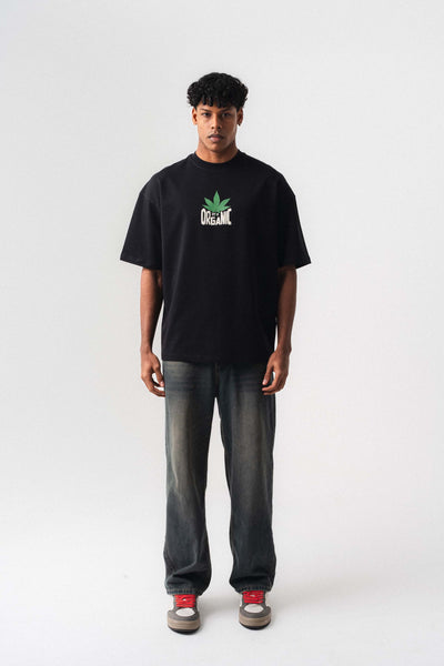 Don't Panic It's Organic Siyah Oversize Baskılı T-Shirt