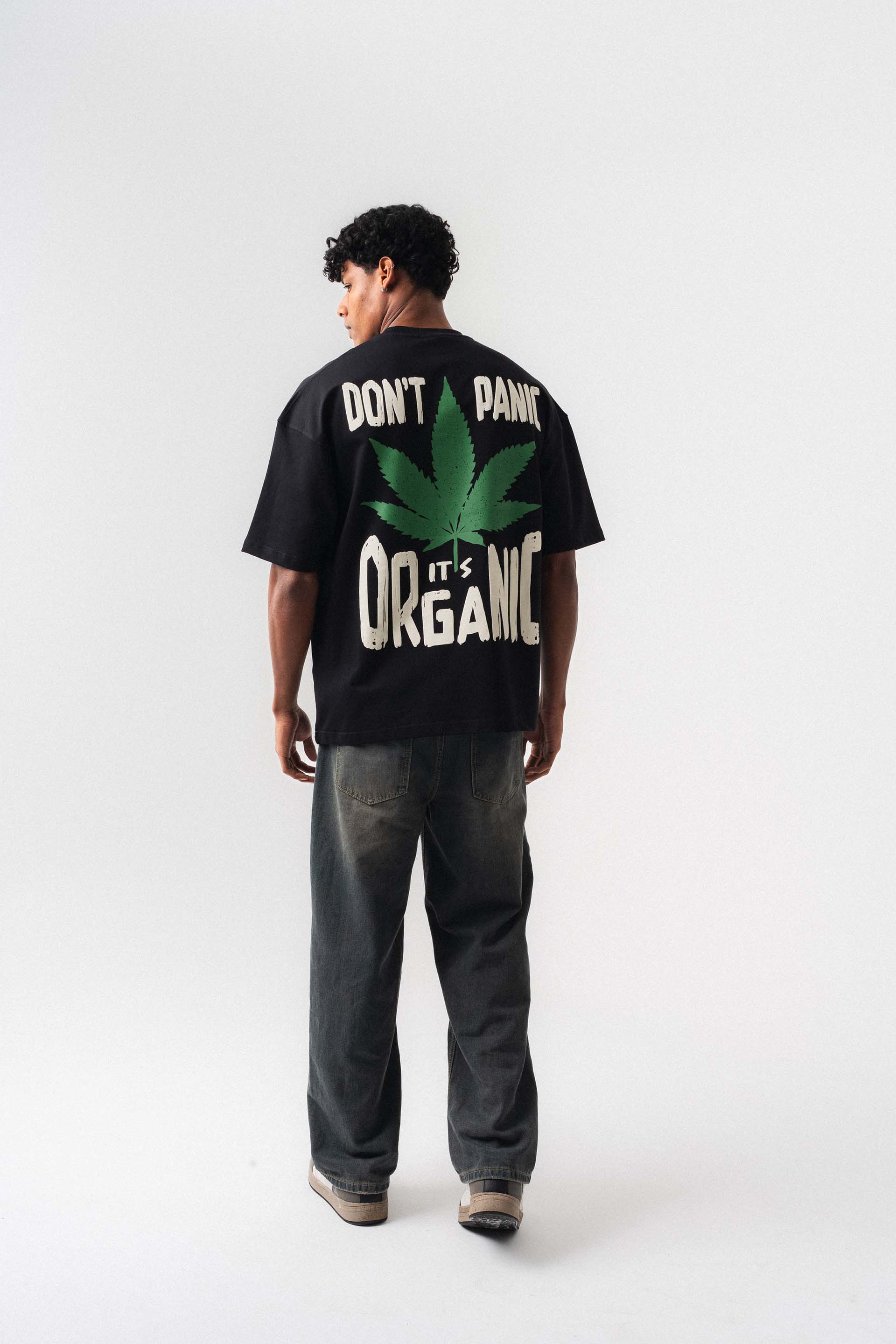 Don't Panic It's Organic Siyah Oversize Baskılı T-Shirt