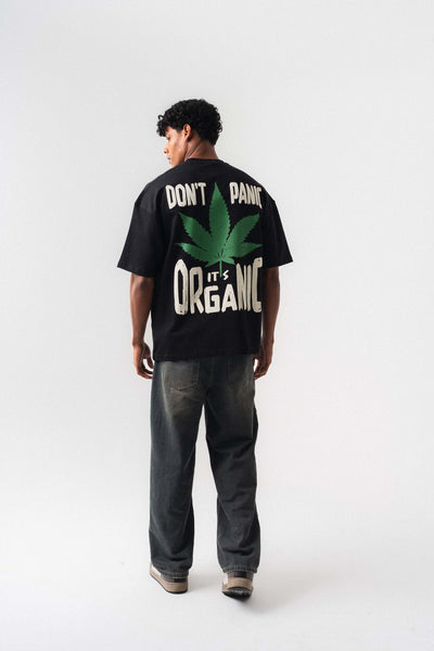 Don't Panic It's Organic Siyah Oversize Baskılı T-Shirt