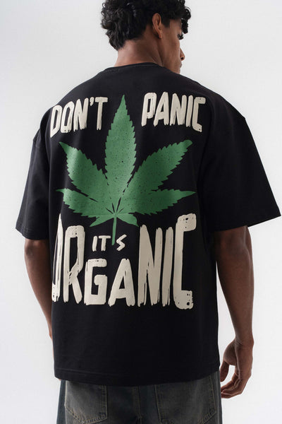Don't Panic It's Organic Siyah Oversize Baskılı T-Shirt