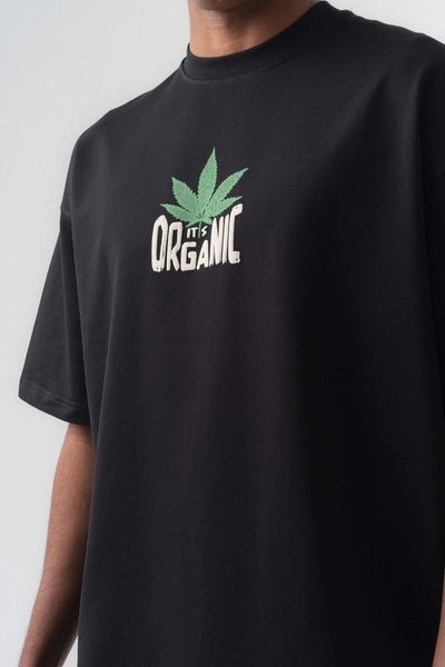 Don't Panic It's Organic Siyah Oversize Baskılı T-Shirt