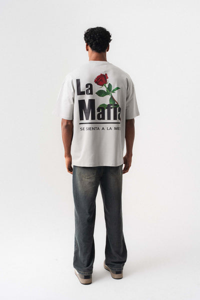 La Mafia Gri Oversize Baskılı T-Shirt