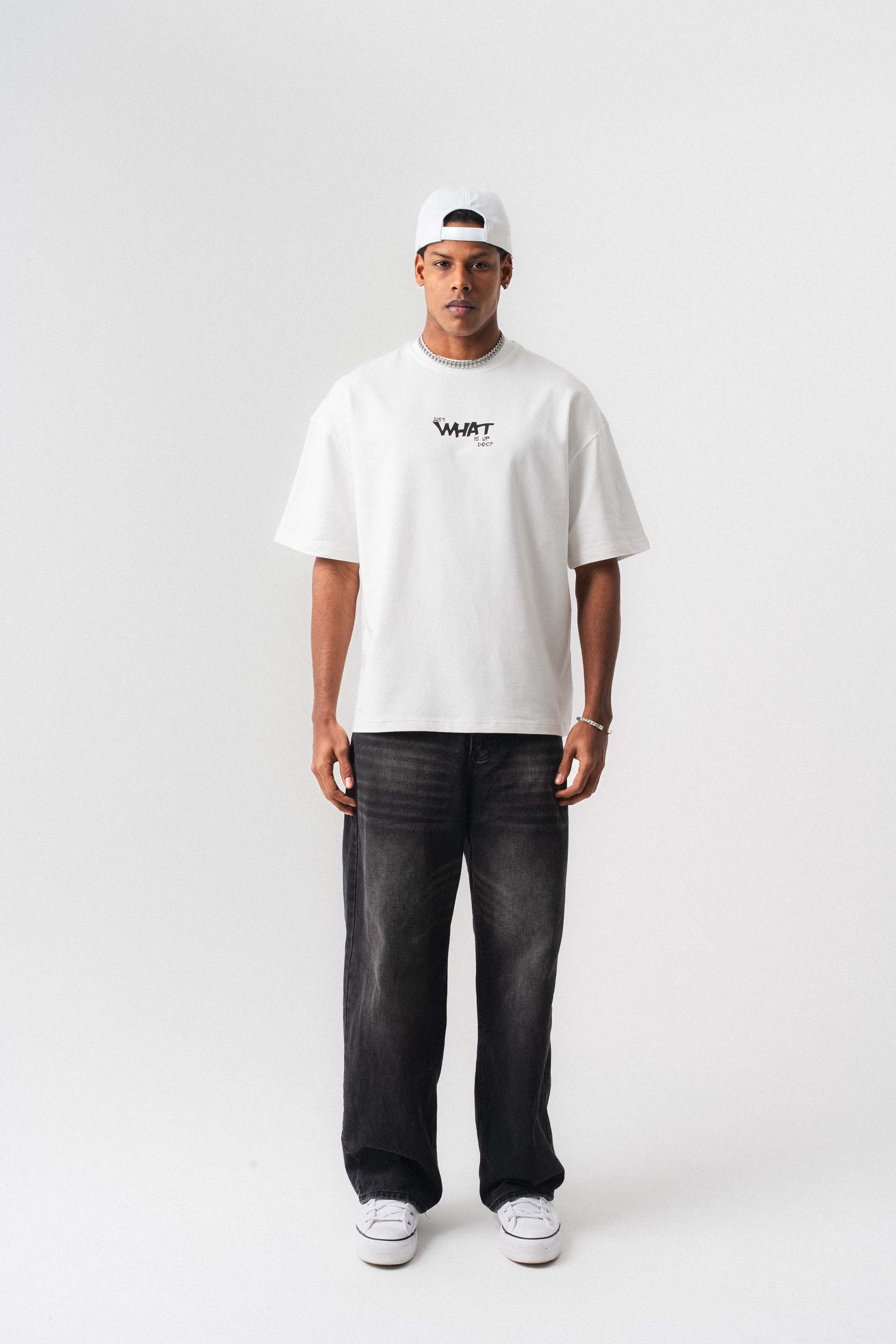 Just What Is Up Doc Beyaz Oversize Baskılı T-Shirt