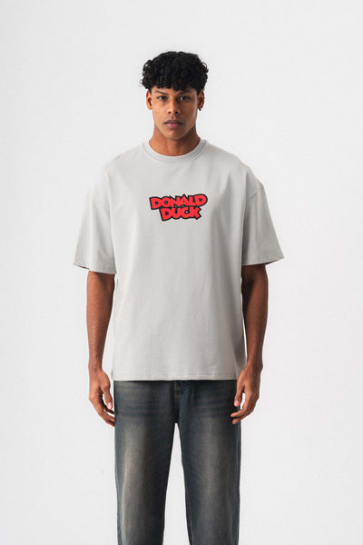 Donald Duck Gri Oversize Baskılı T-Shirt