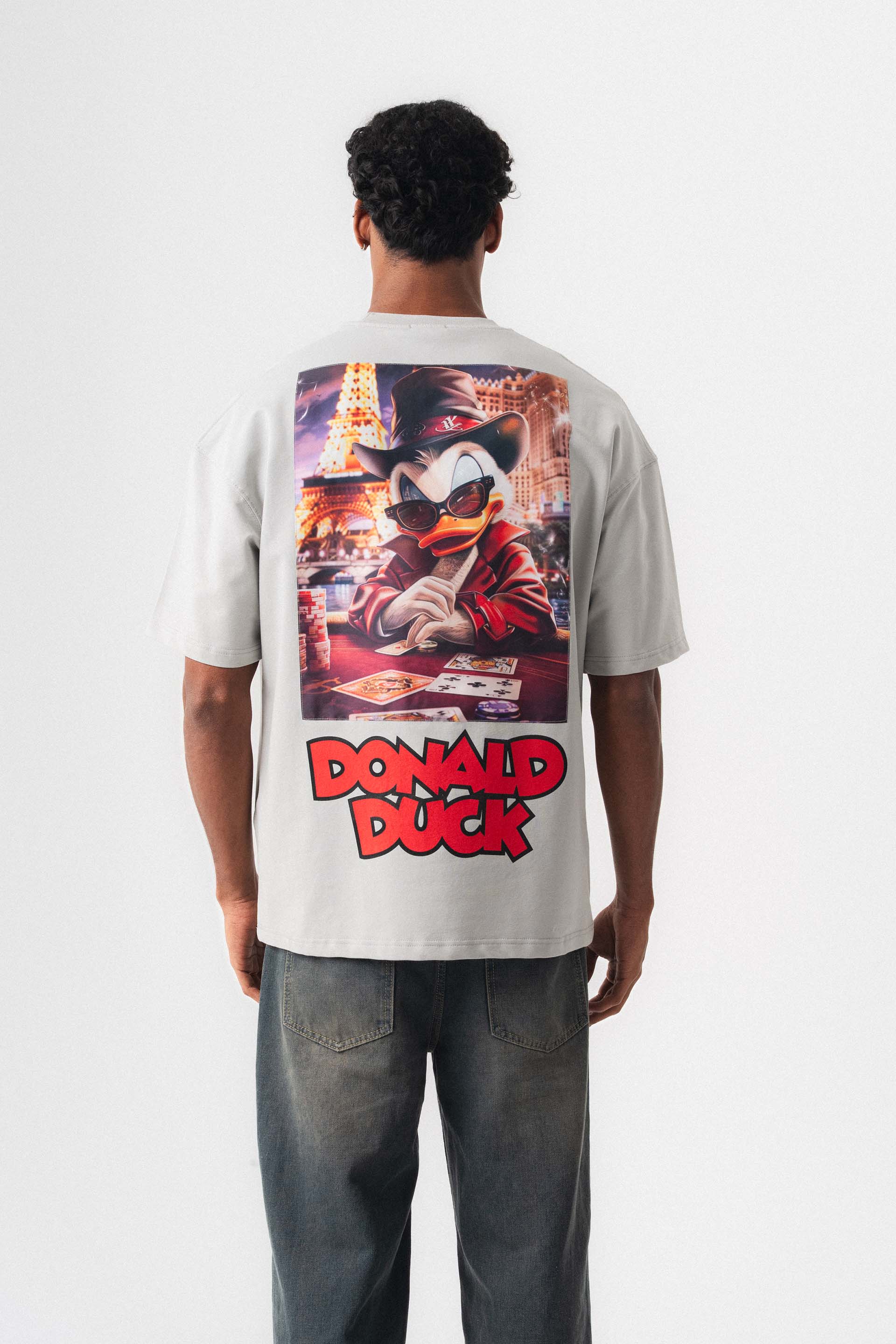 Donald Duck Gri Oversize Baskılı T-Shirt