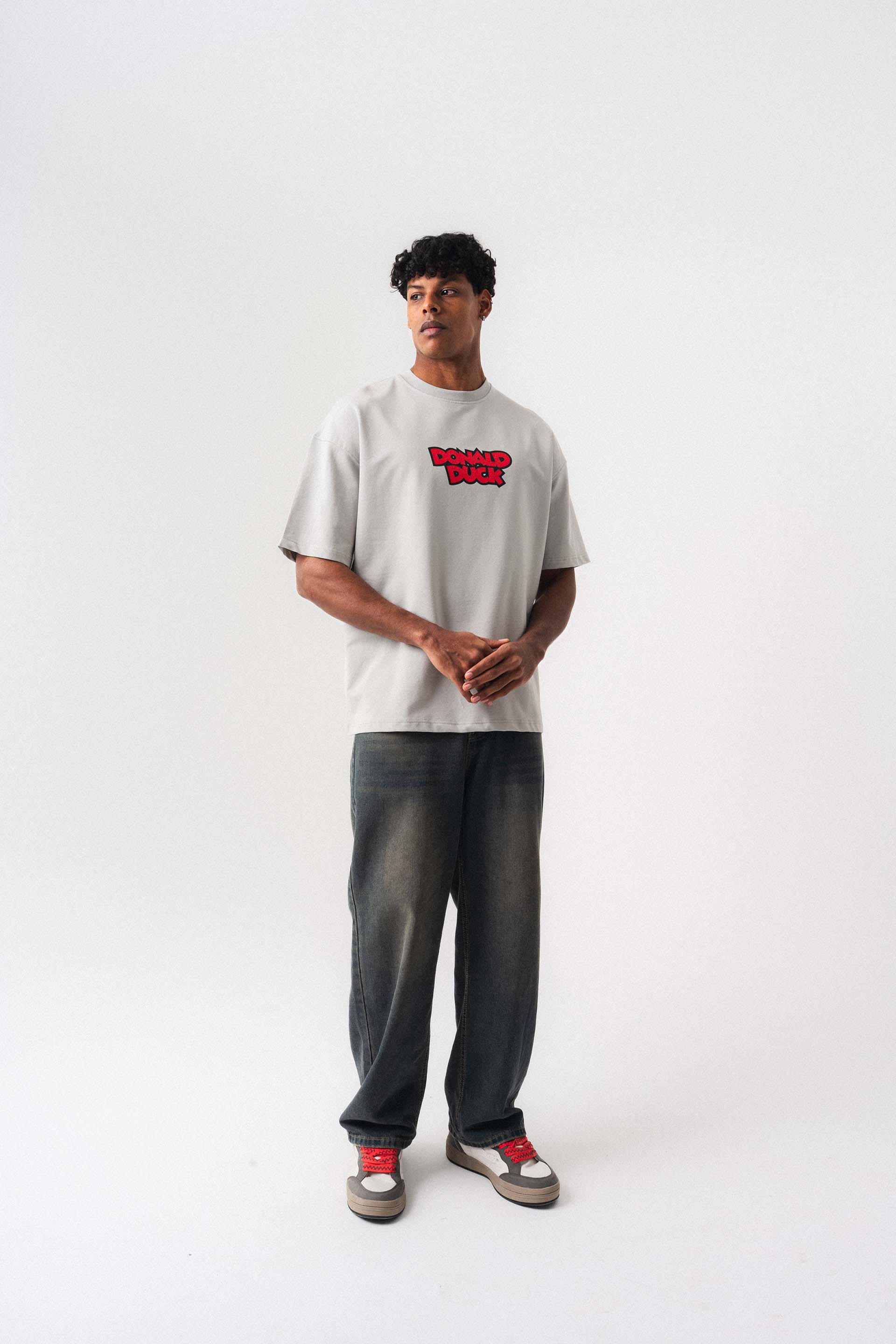 Donald Duck Gri Oversize Baskılı T-Shirt