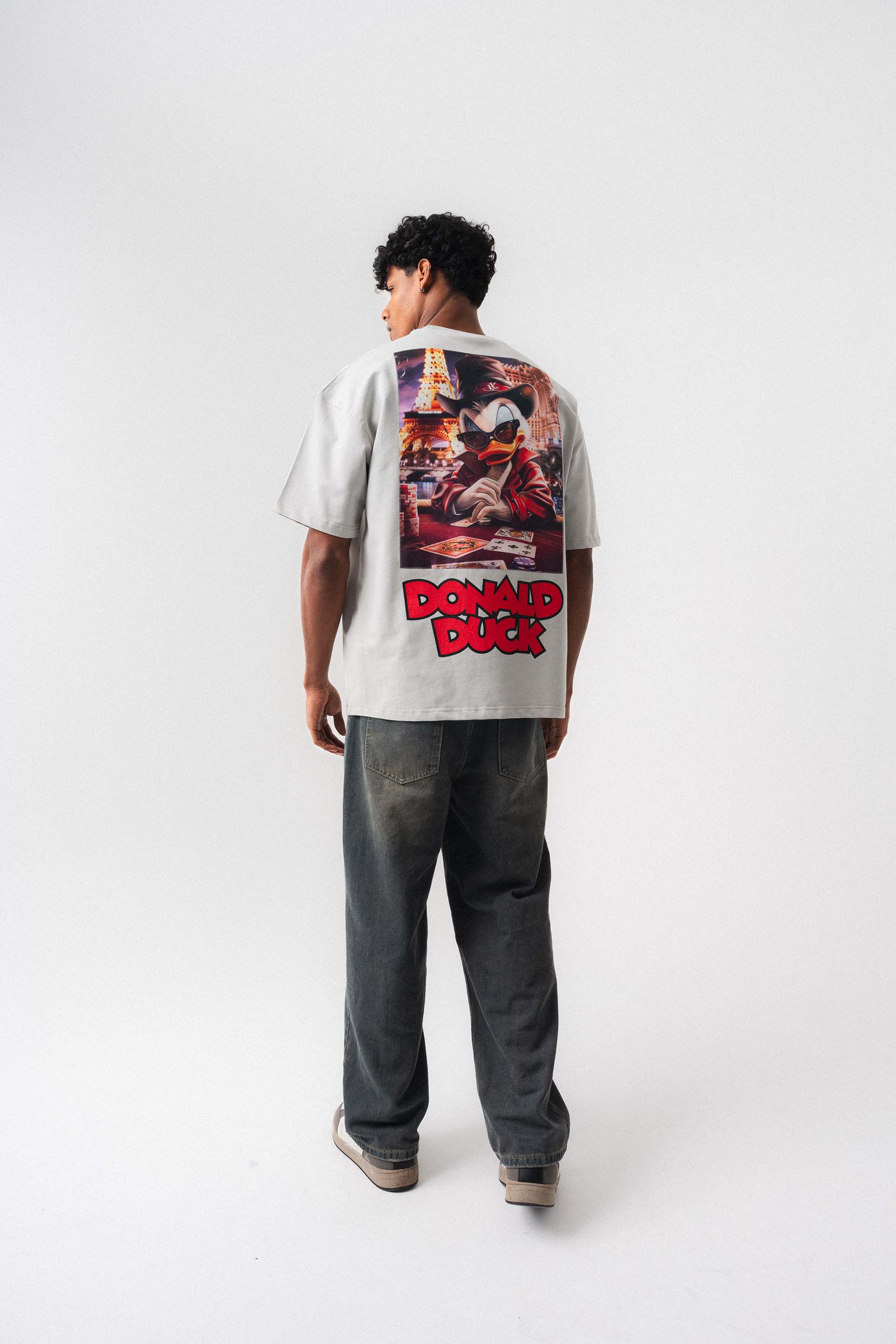 Donald Duck Gri Oversize Baskılı T-Shirt