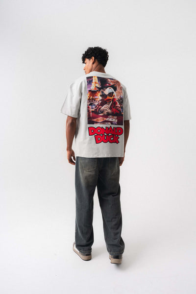 Donald Duck Gri Oversize Baskılı T-Shirt