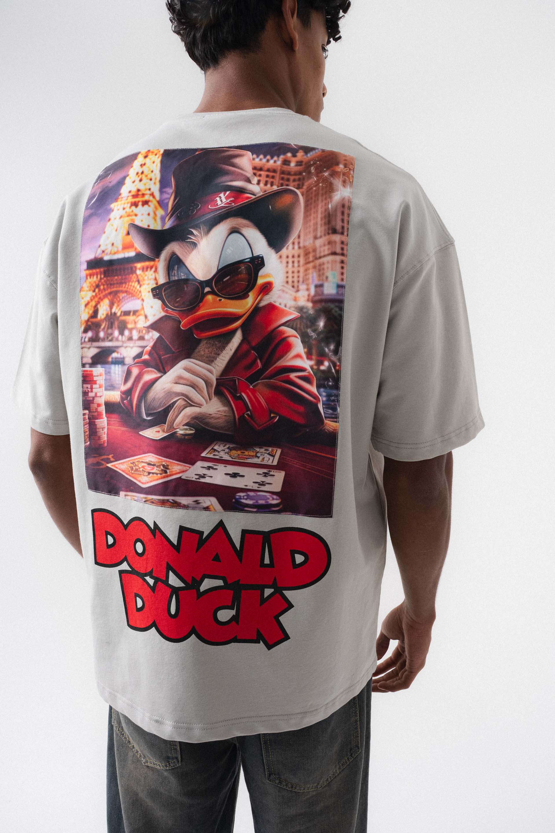 Donald Duck Gri Oversize Baskılı T-Shirt