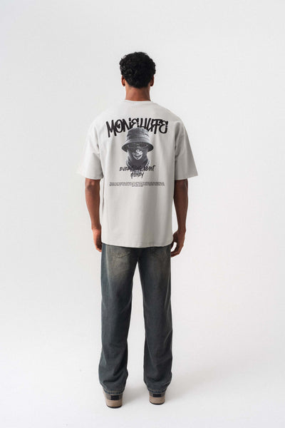 Everything About Money Gri Oversize Baskılı T-Shirt