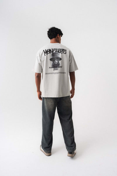 Everything About Money Gri Oversize Baskılı T-Shirt
