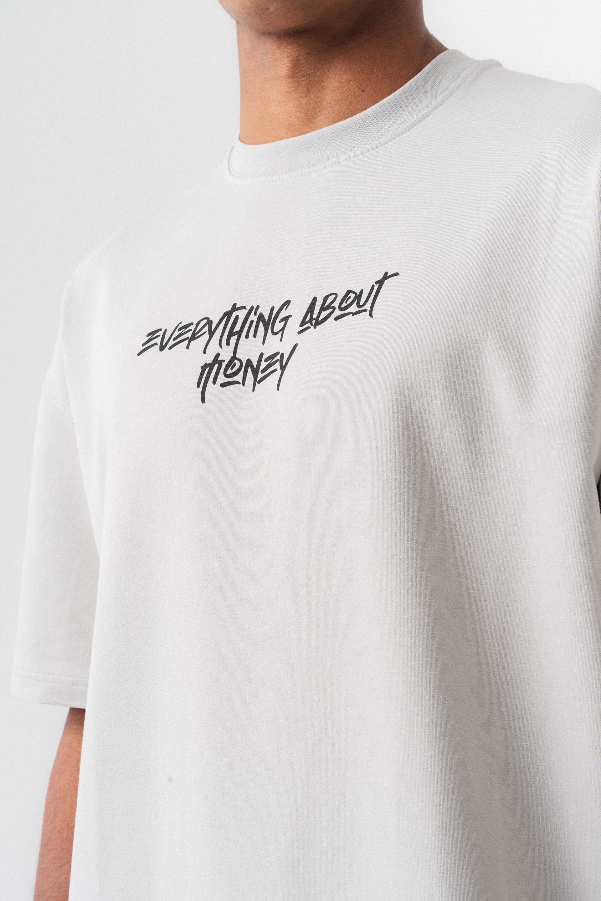 Everything About Money Gri Oversize Baskılı T-Shirt