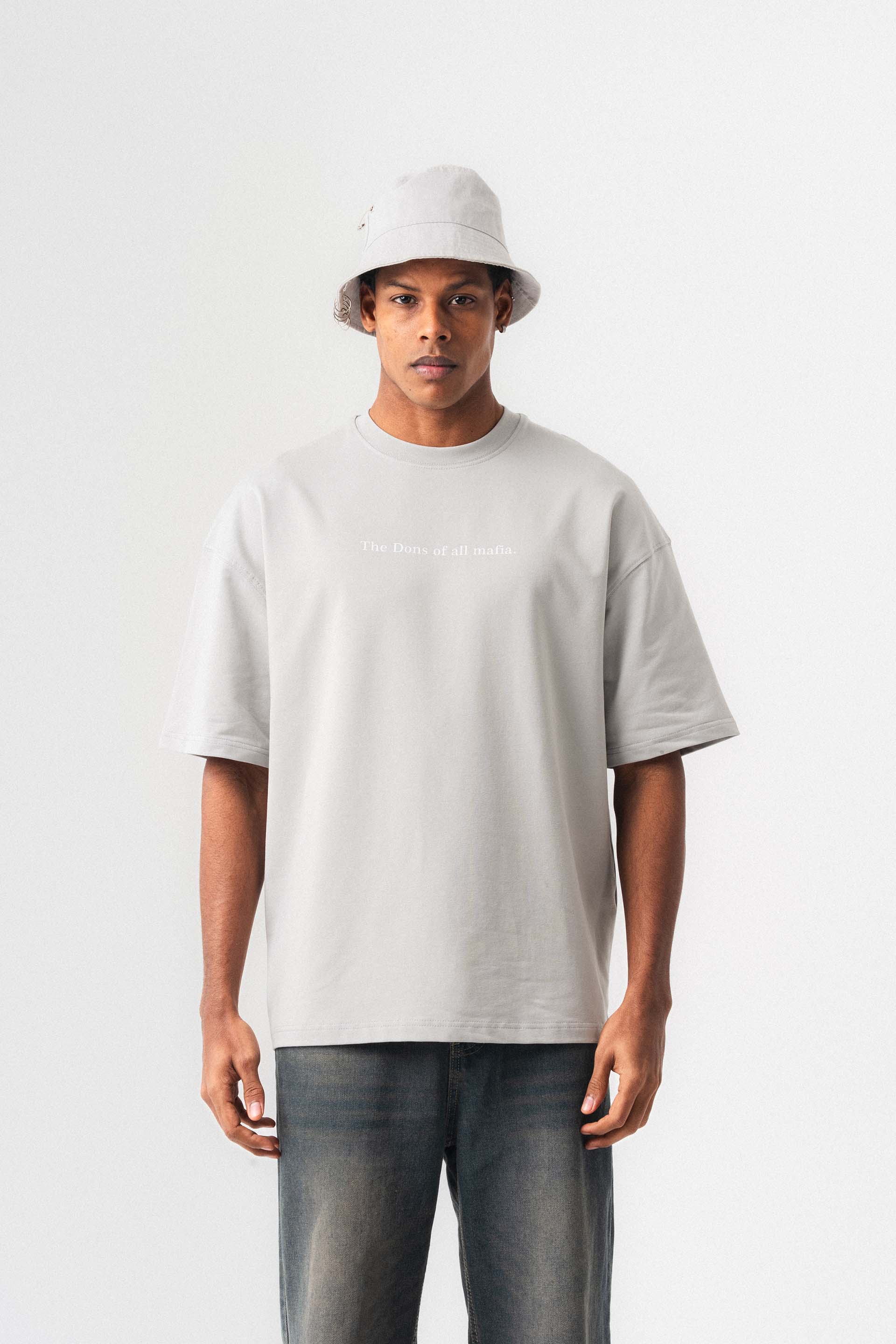 The Dons Of All Mafia Gri Oversize Baskılı T-Shirt