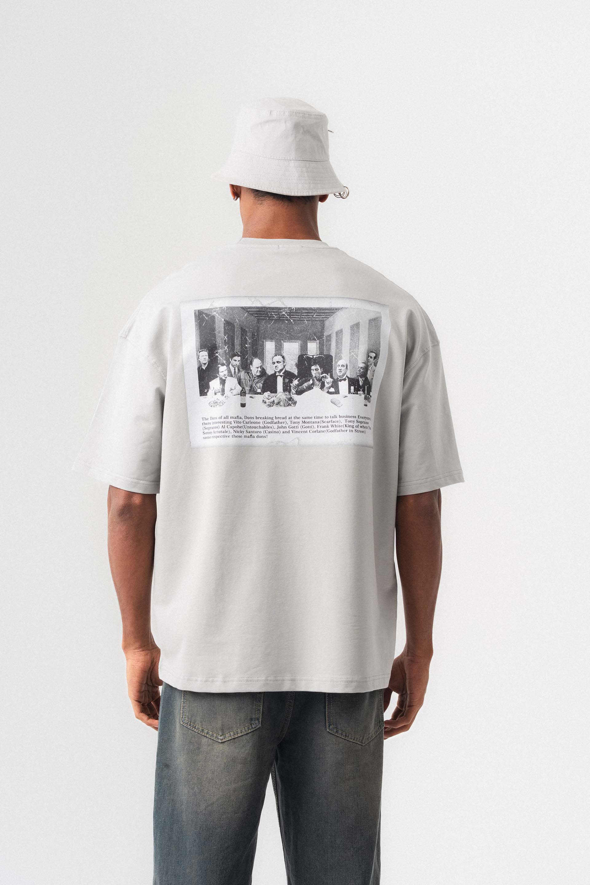 The Dons Of All Mafia Gri Oversize Baskılı T-Shirt