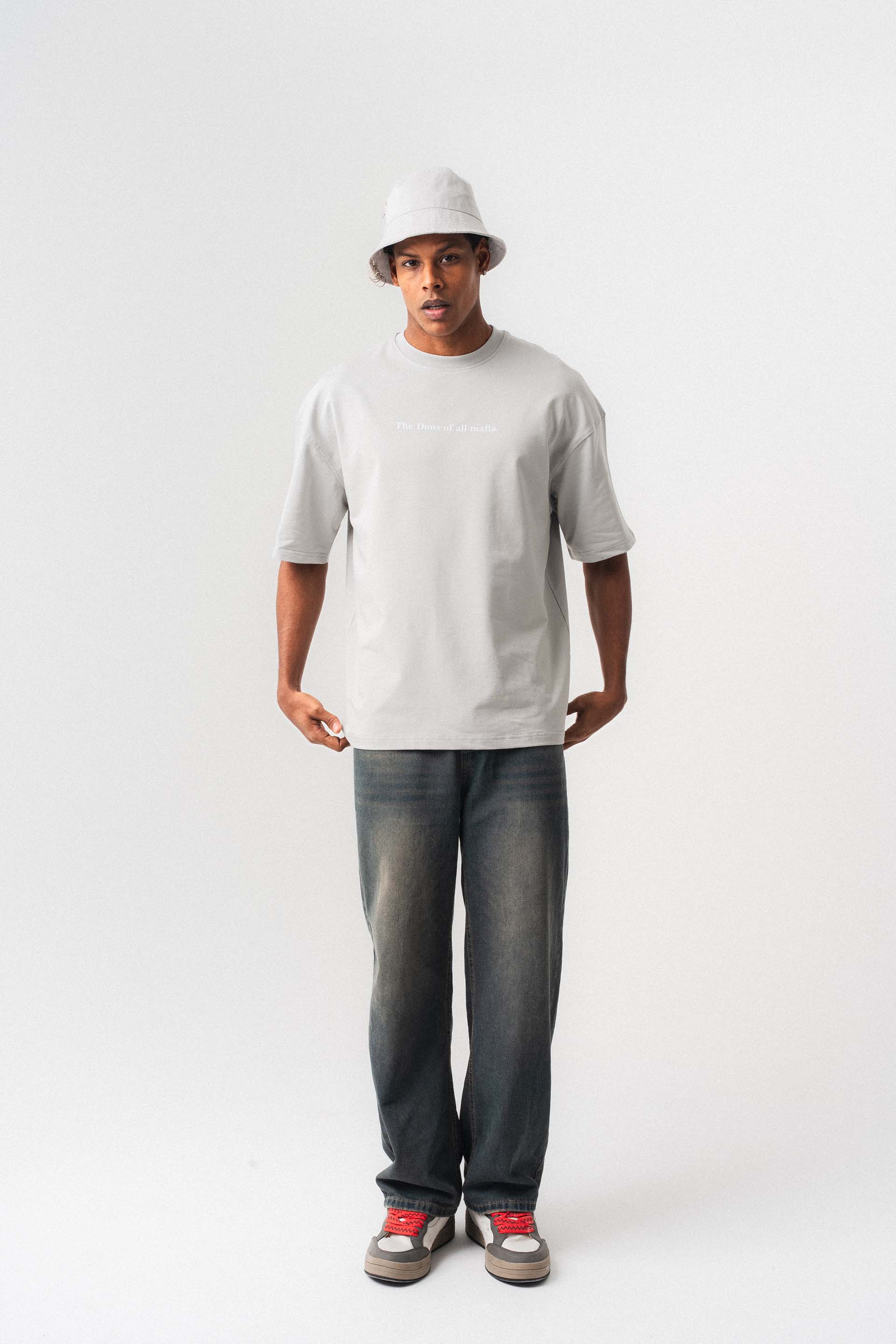 The Dons Of All Mafia Gri Oversize Baskılı T-Shirt