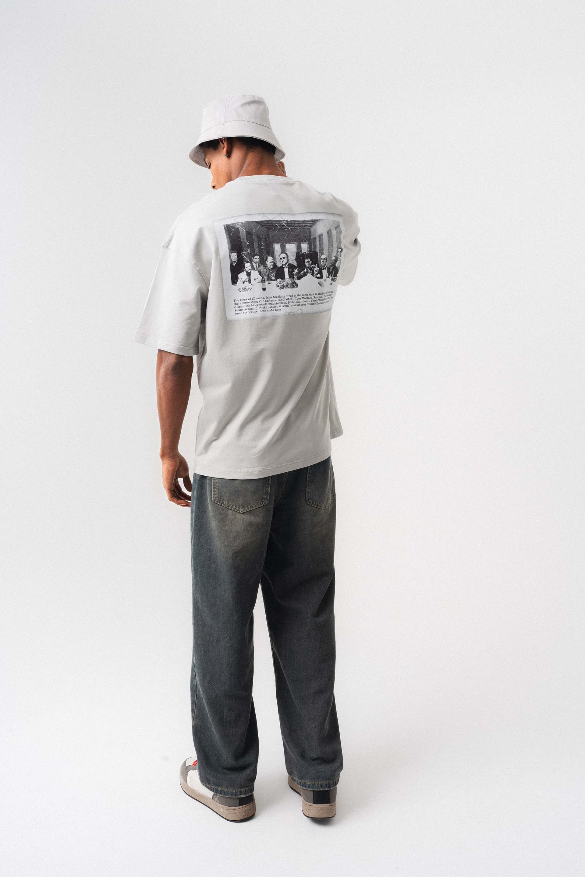 The Dons Of All Mafia Gri Oversize Baskılı T-Shirt