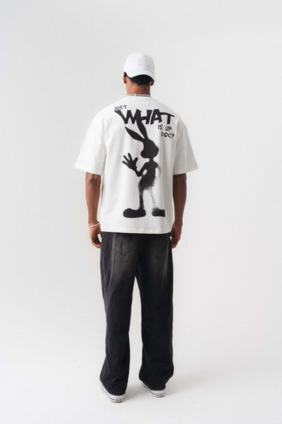 Just What Is Up Doc Beyaz Oversize Baskılı T-Shirt