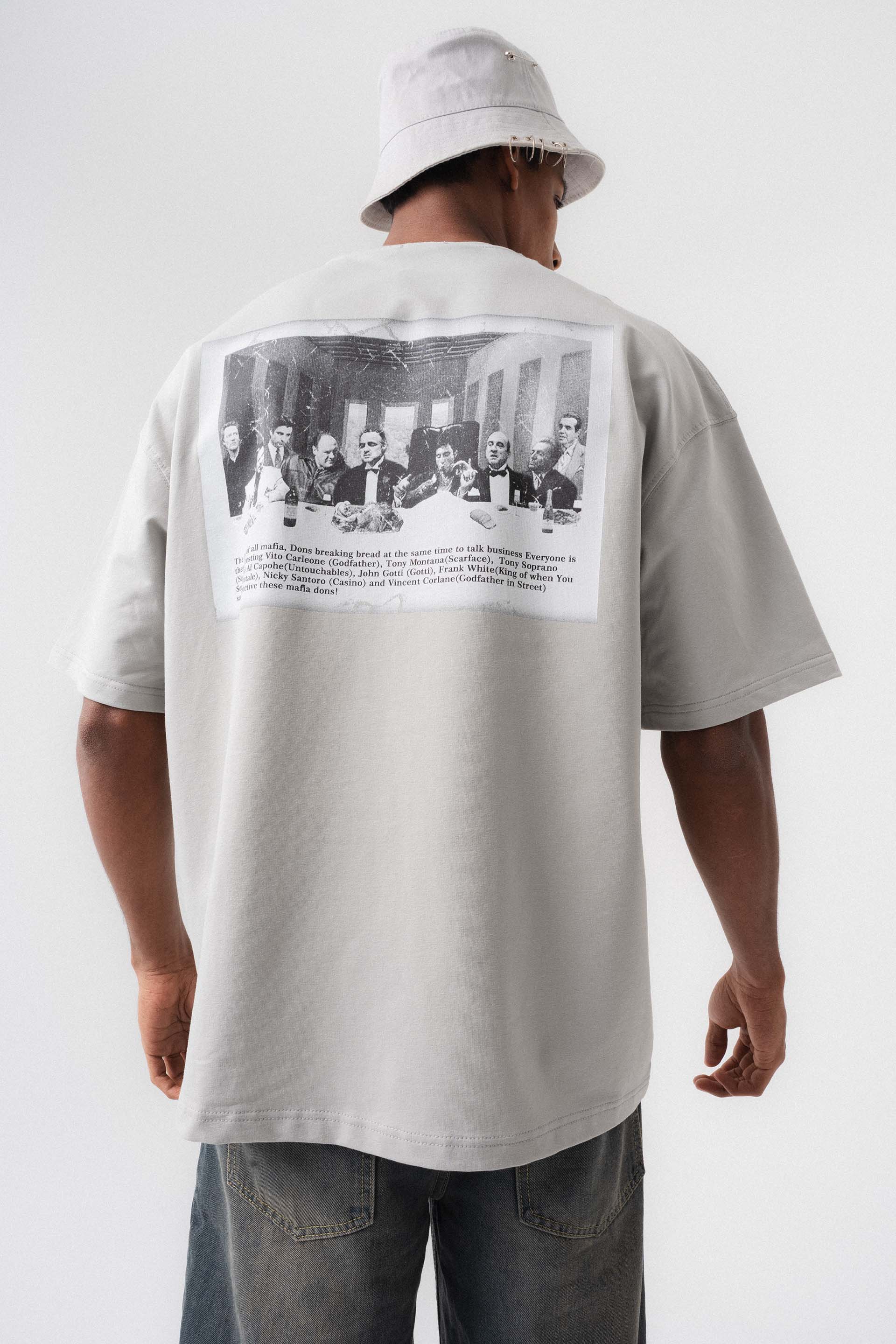 The Dons Of All Mafia Gri Oversize Baskılı T-Shirt