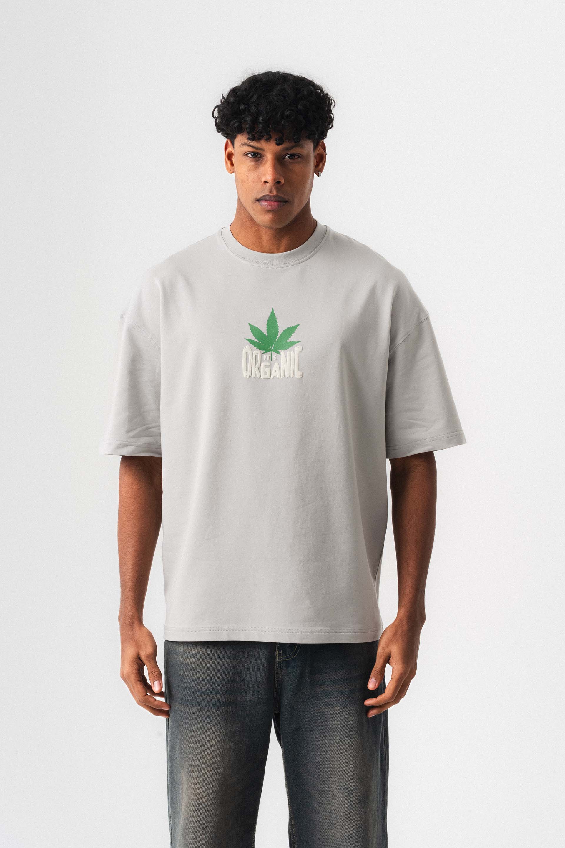 Don't Panic It's Organic Gri Oversize Baskılı T-Shirt