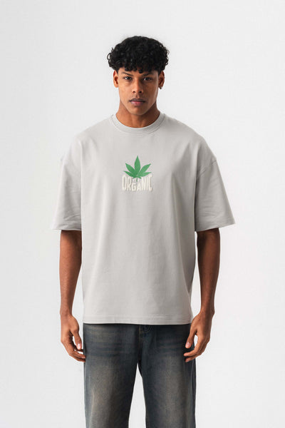 Don't Panic It's Organic Gri Oversize Baskılı T-Shirt