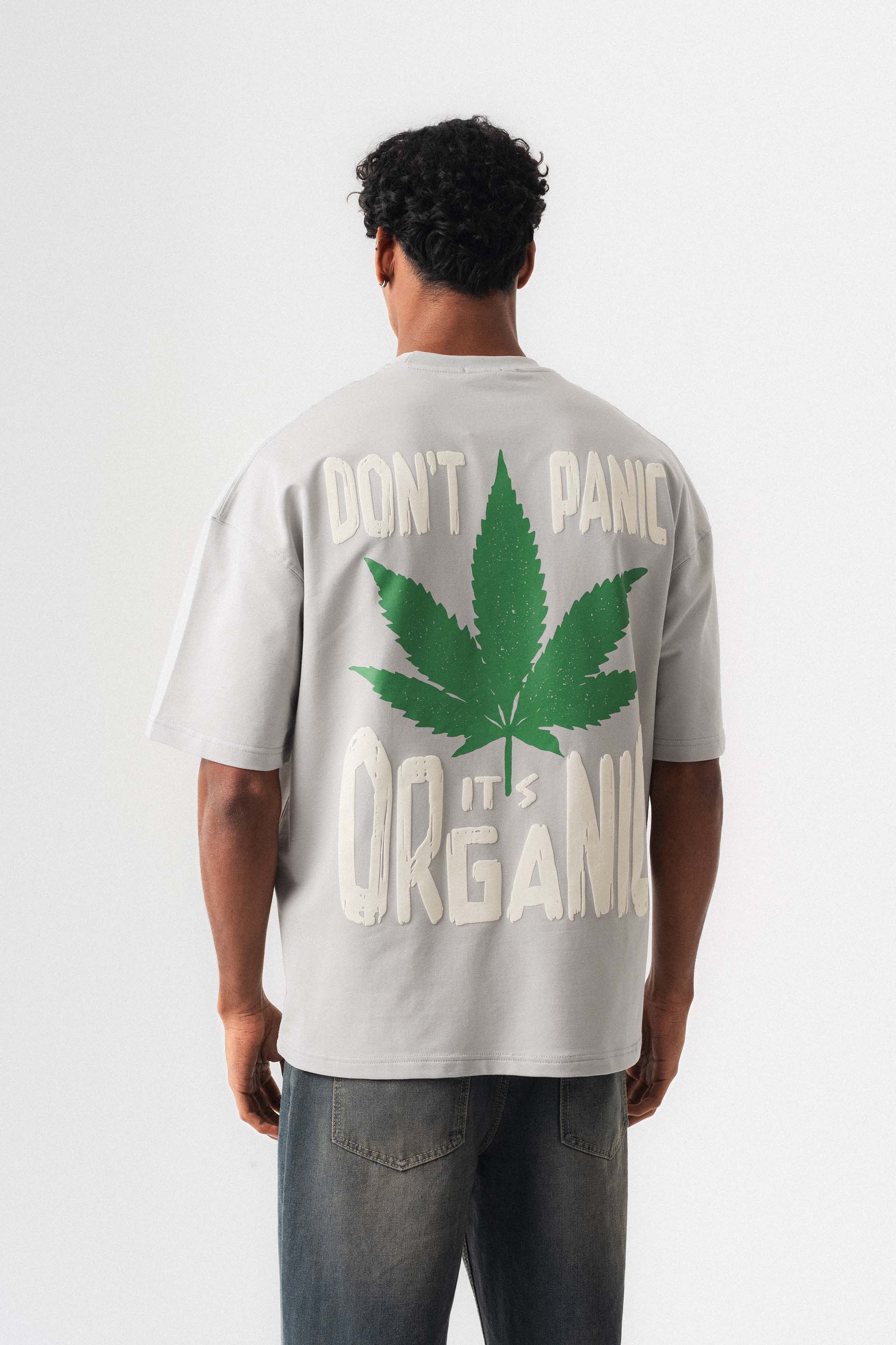 Don't Panic It's Organic Gri Oversize Baskılı T-Shirt