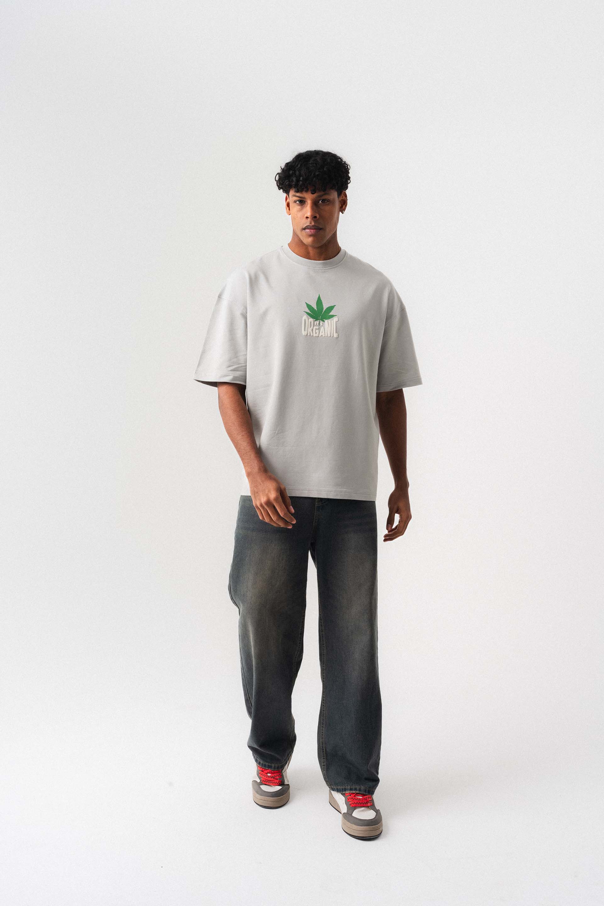 Don't Panic It's Organic Gri Oversize Baskılı T-Shirt