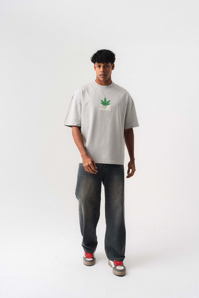 Don't Panic It's Organic Gri Oversize Baskılı T-Shirt