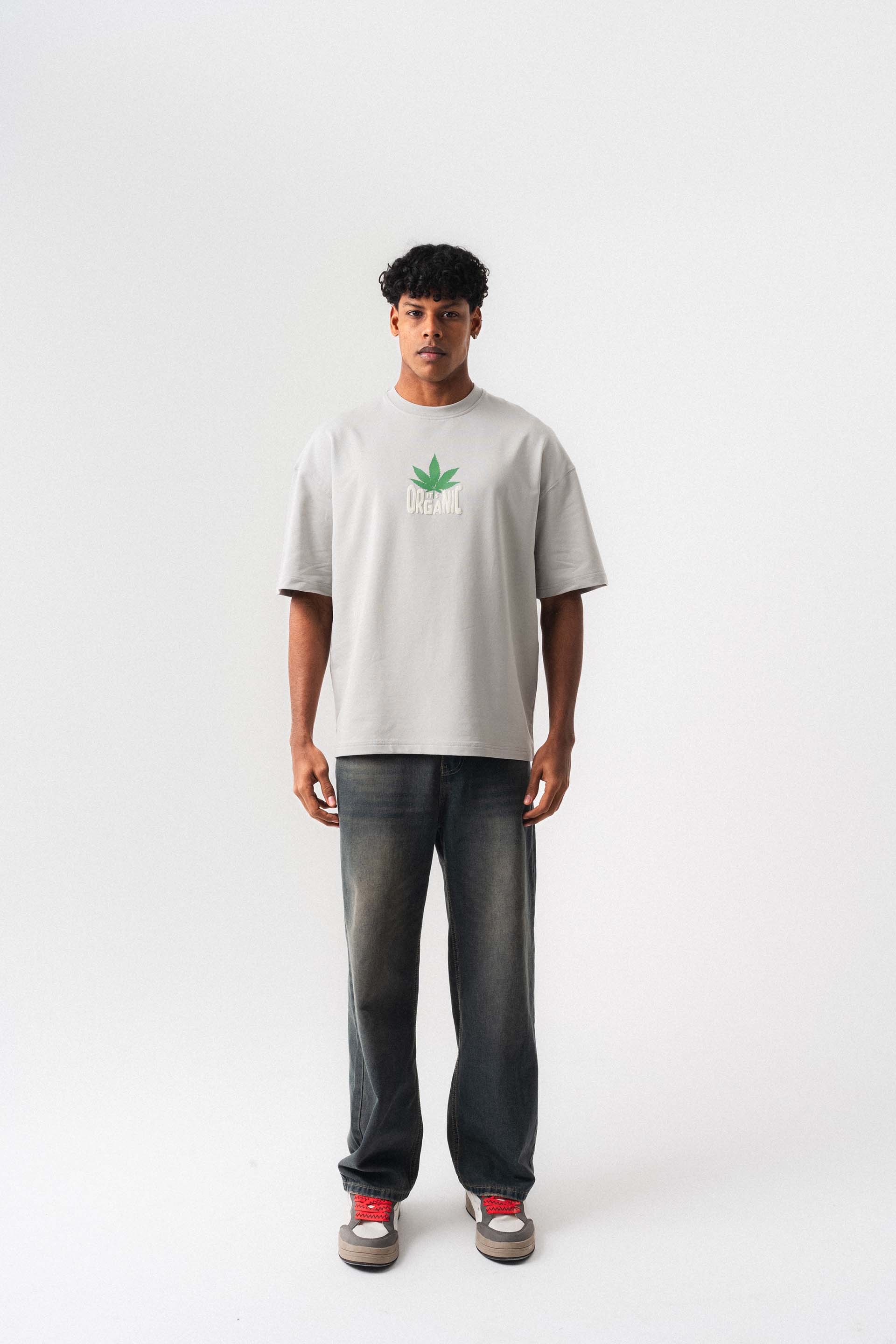 Don't Panic It's Organic Gri Oversize Baskılı T-Shirt