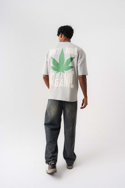 Don't Panic It's Organic Gri Oversize Baskılı T-Shirt