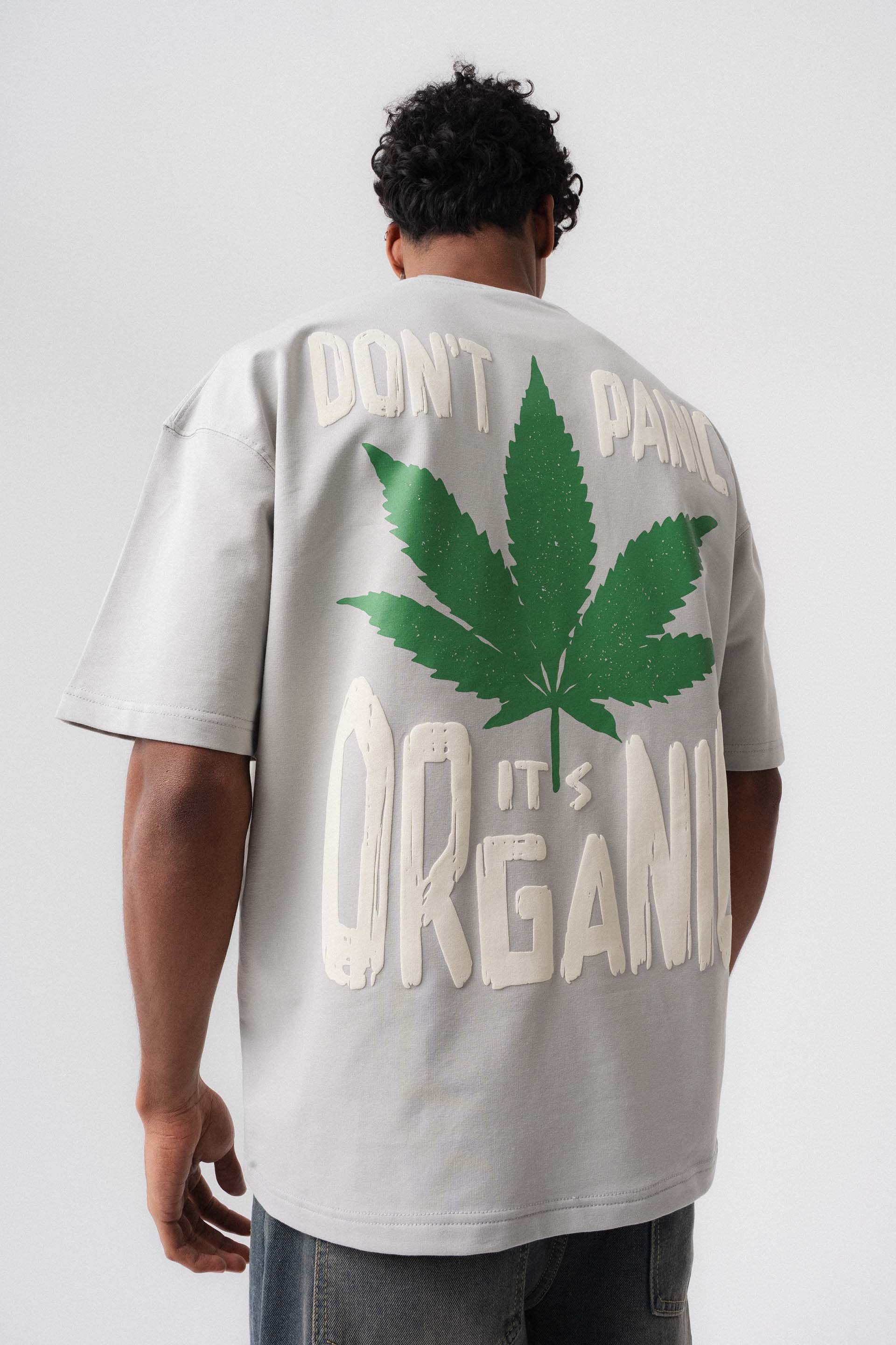 Don't Panic It's Organic Gri Oversize Baskılı T-Shirt