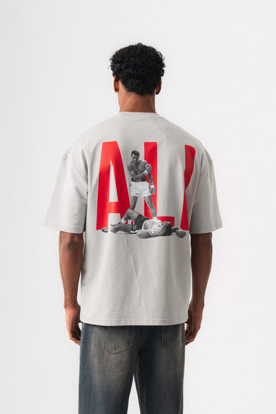 Muhammed Ali Gri Oversize Baskılı T-Shirt