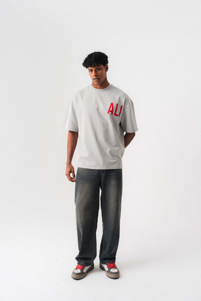 Muhammed Ali Gri Oversize Baskılı T-Shirt