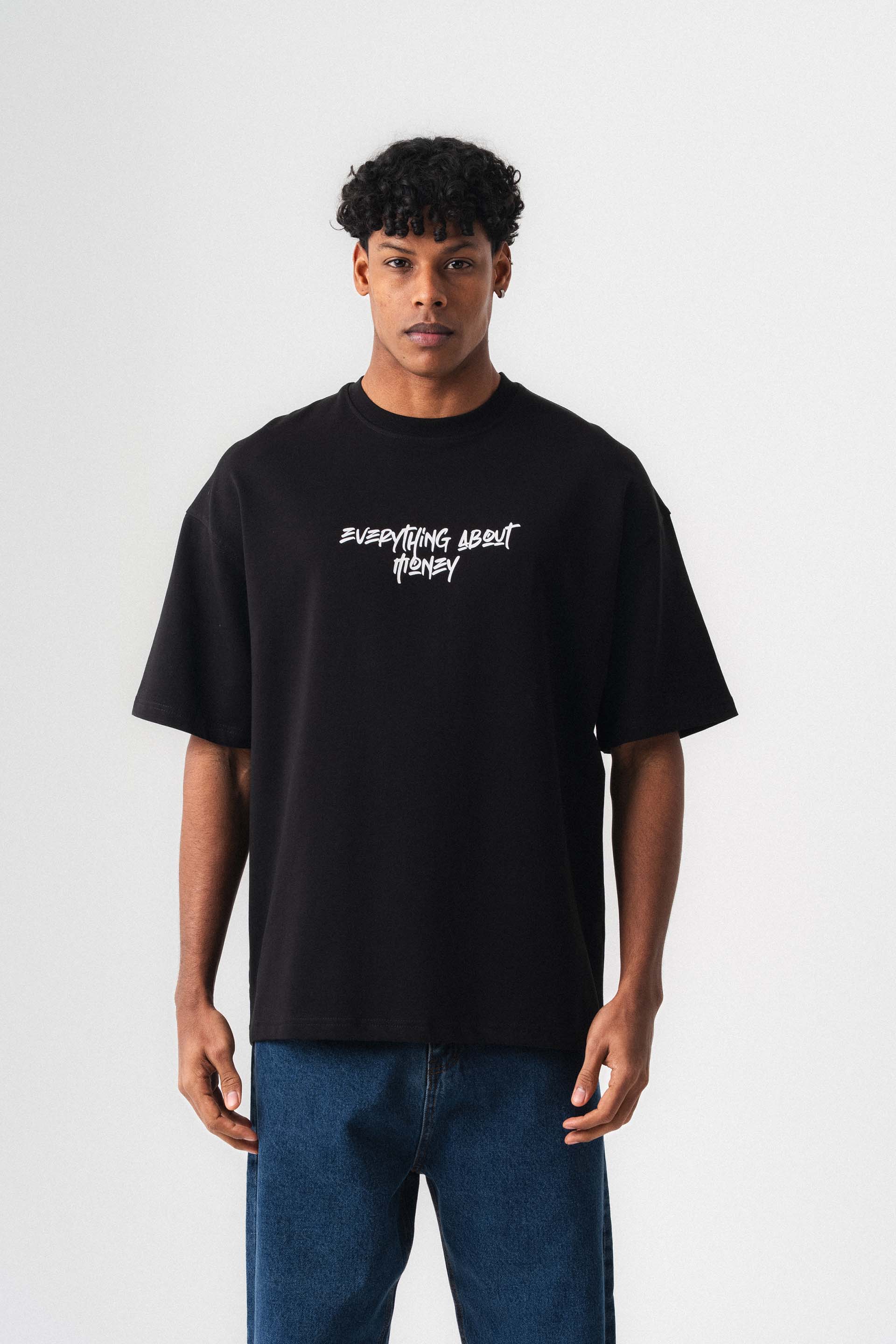 Everything About Money Siyah Oversize Baskılı T-Shirt