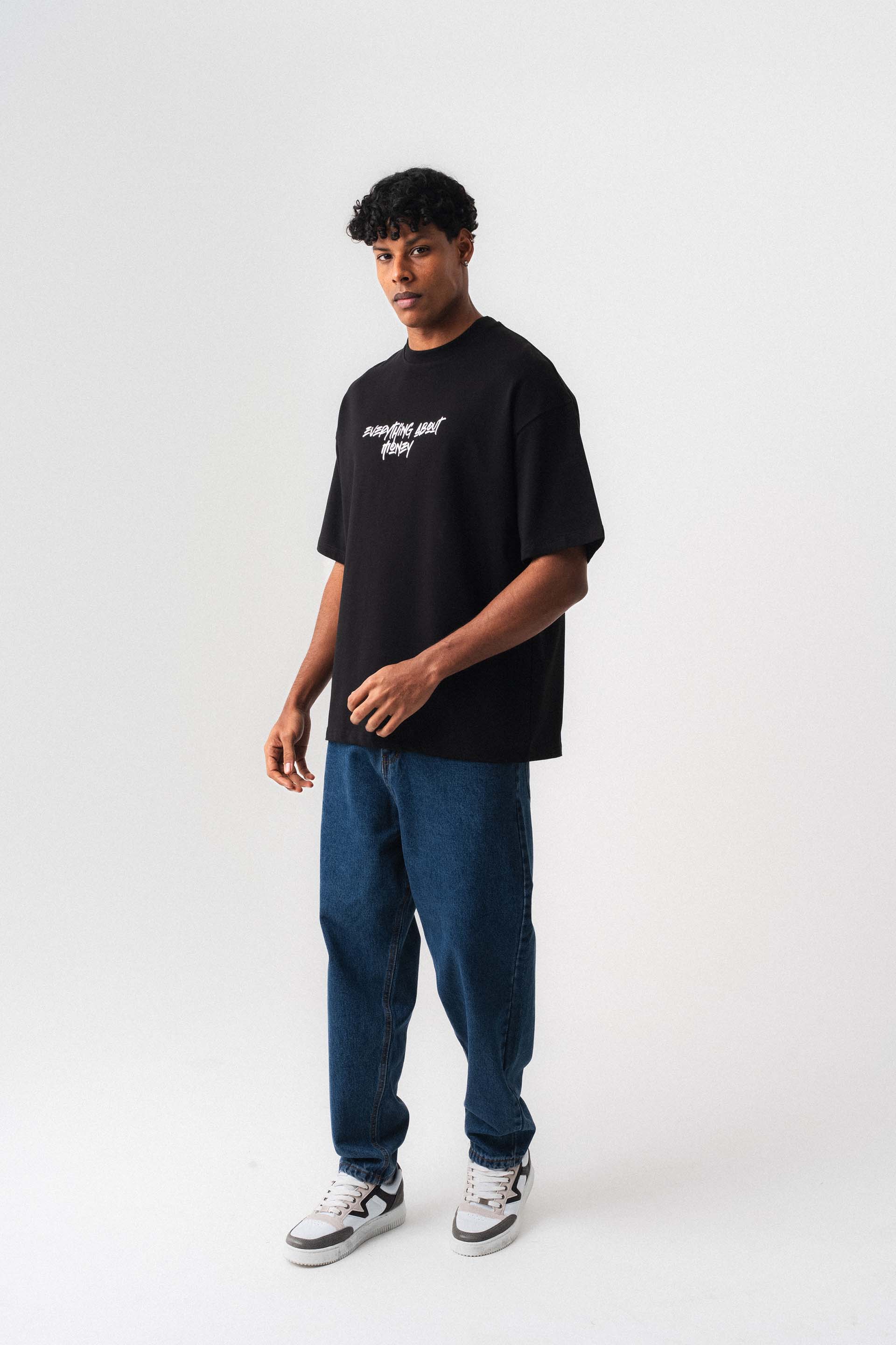 Everything About Money Siyah Oversize Baskılı T-Shirt