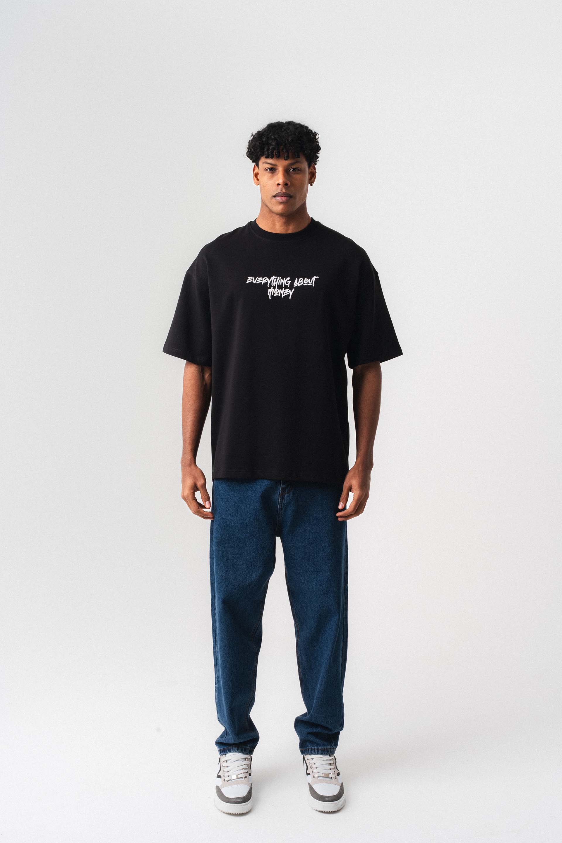 Everything About Money Siyah Oversize Baskılı T-Shirt