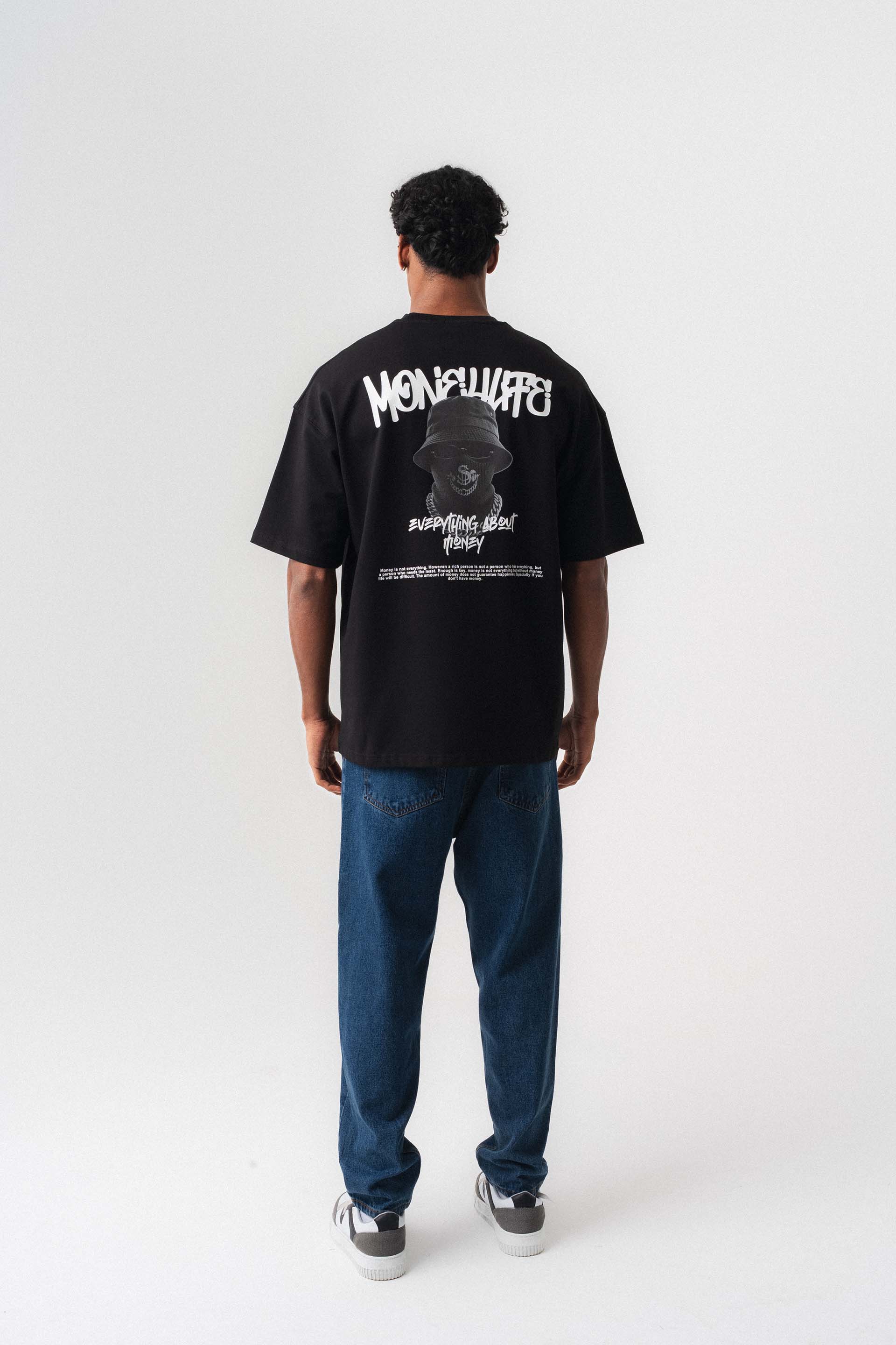 Everything About Money Siyah Oversize Baskılı T-Shirt