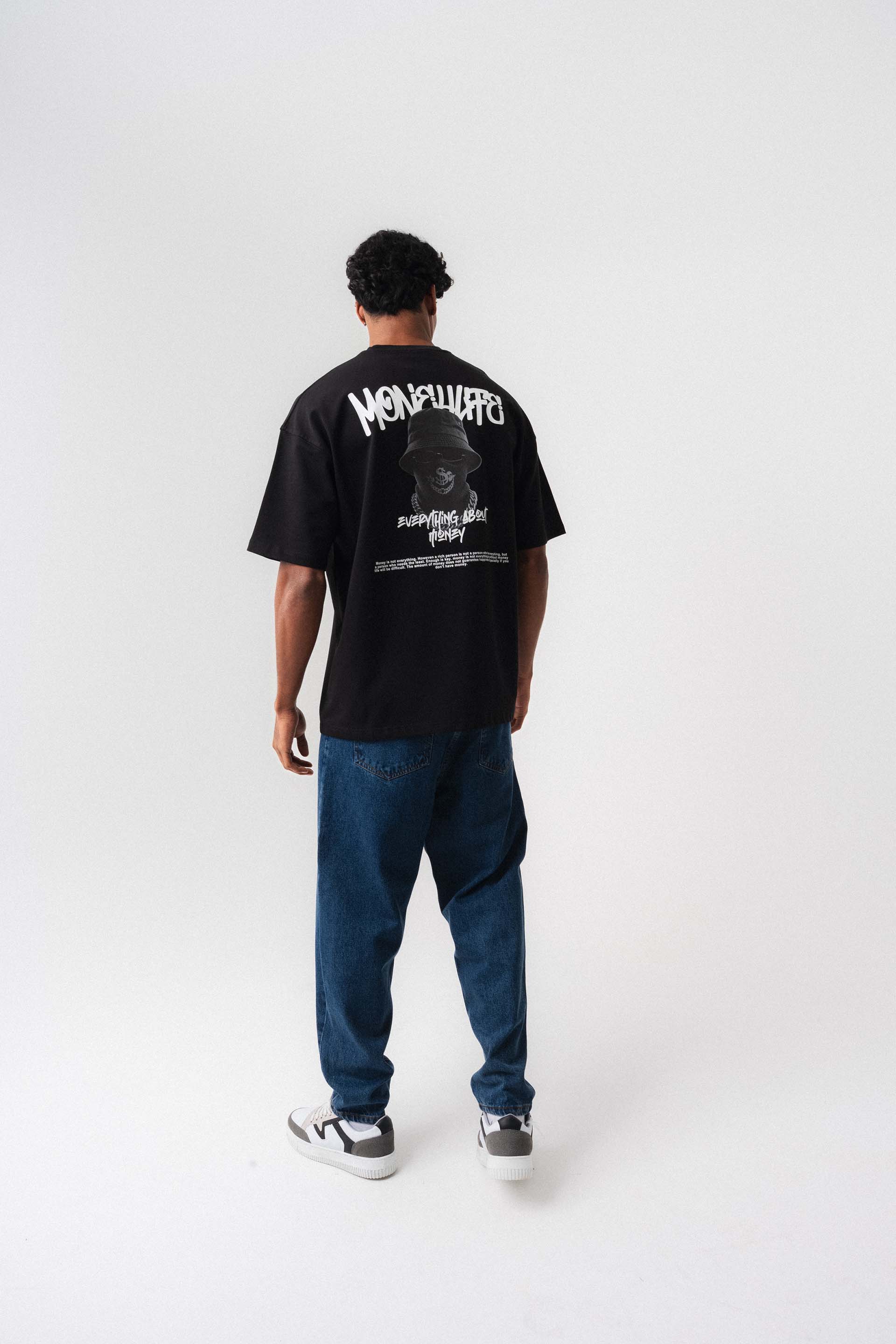 Everything About Money Siyah Oversize Baskılı T-Shirt