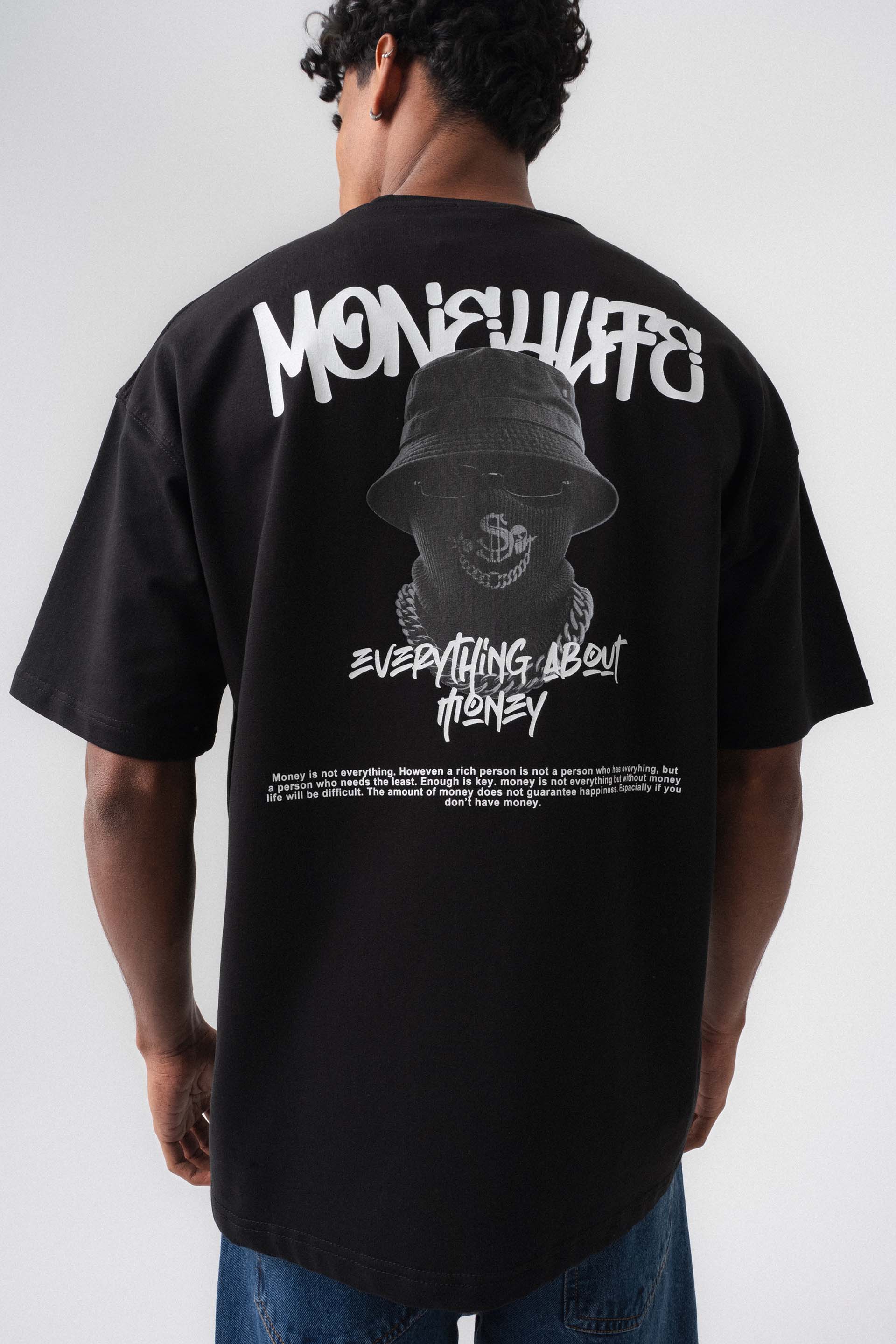Everything About Money Siyah Oversize Baskılı T-Shirt