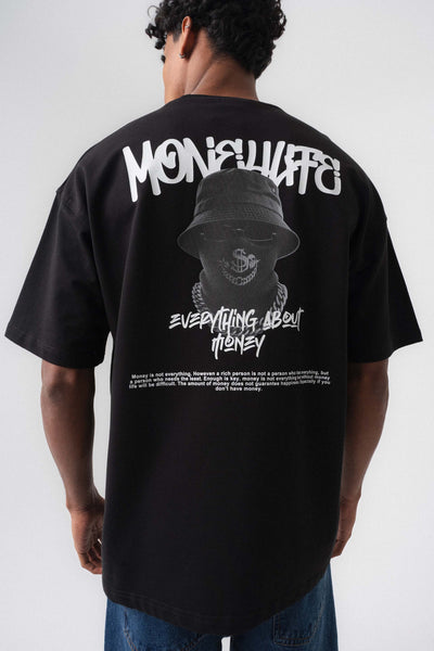 Everything About Money Siyah Oversize Baskılı T-Shirt