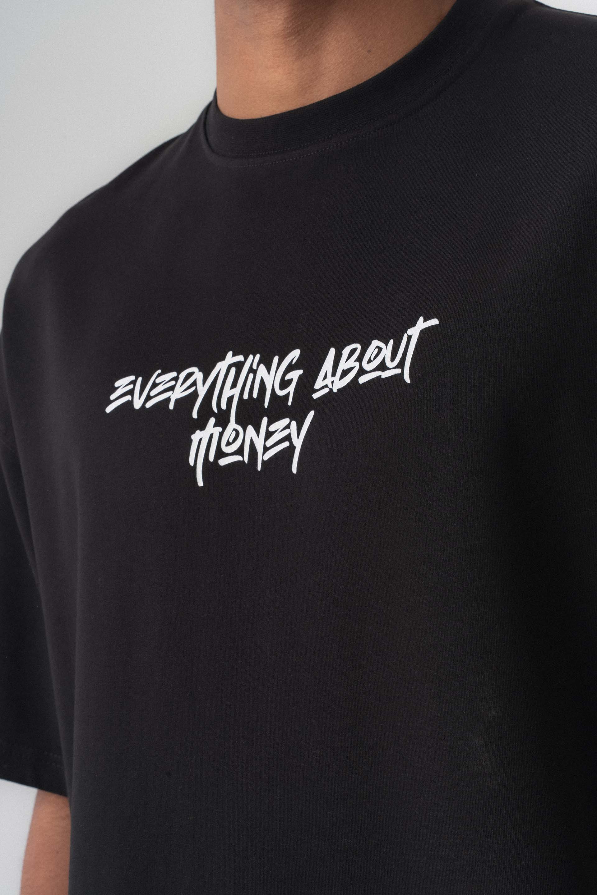 Everything About Money Siyah Oversize Baskılı T-Shirt