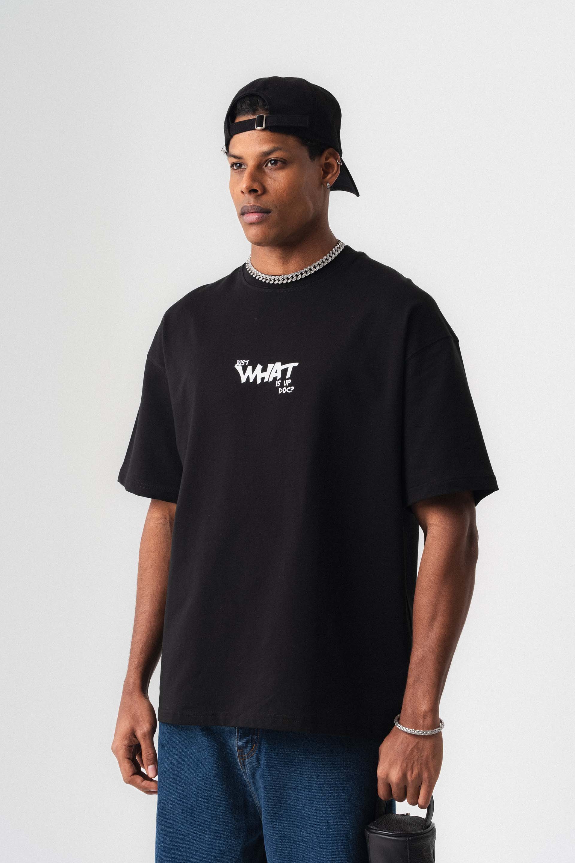 Just What Is Up Doc Siyah Oversize Baskılı T-Shirt