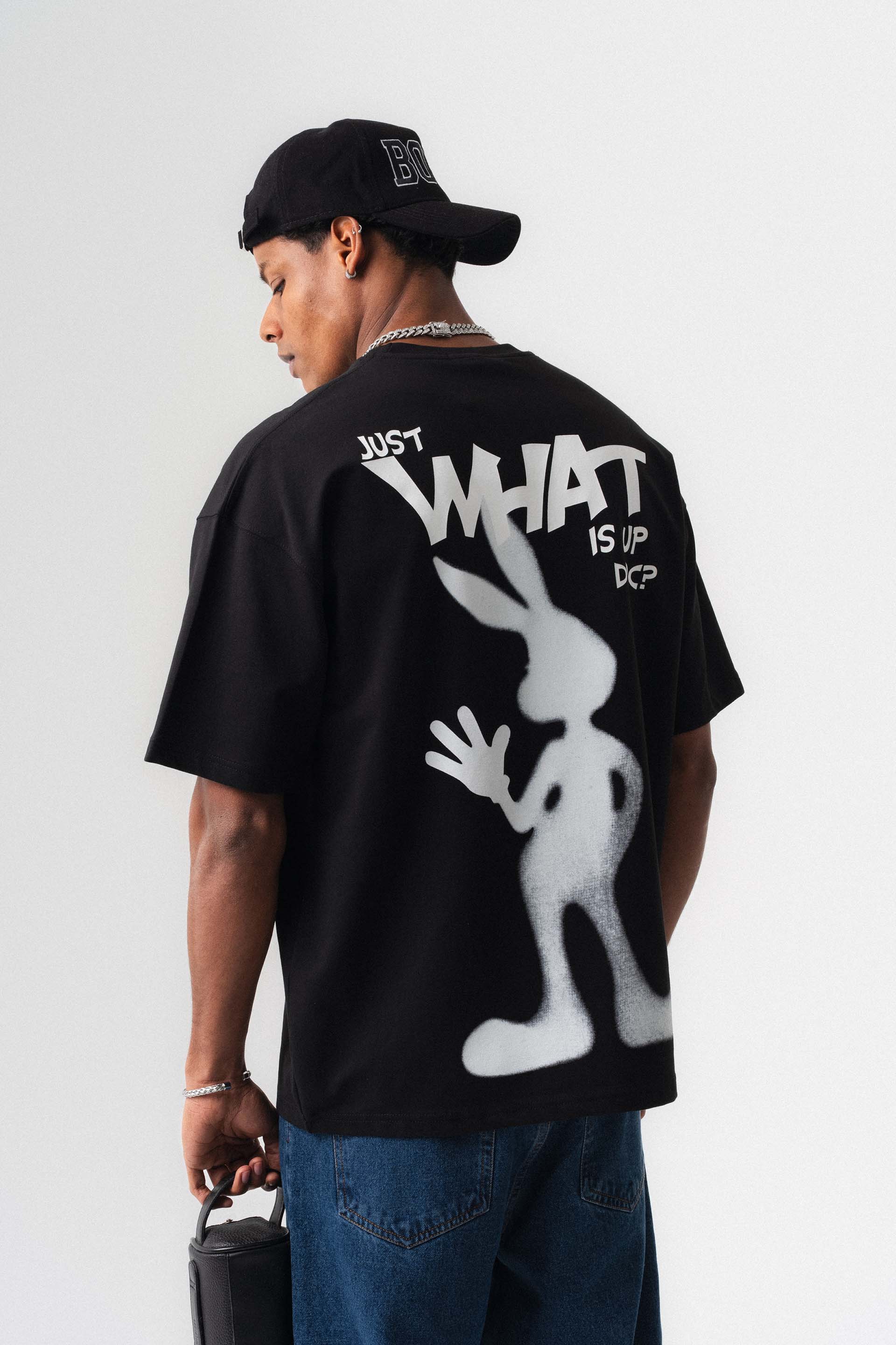 Just What Is Up Doc Siyah Oversize Baskılı T-Shirt