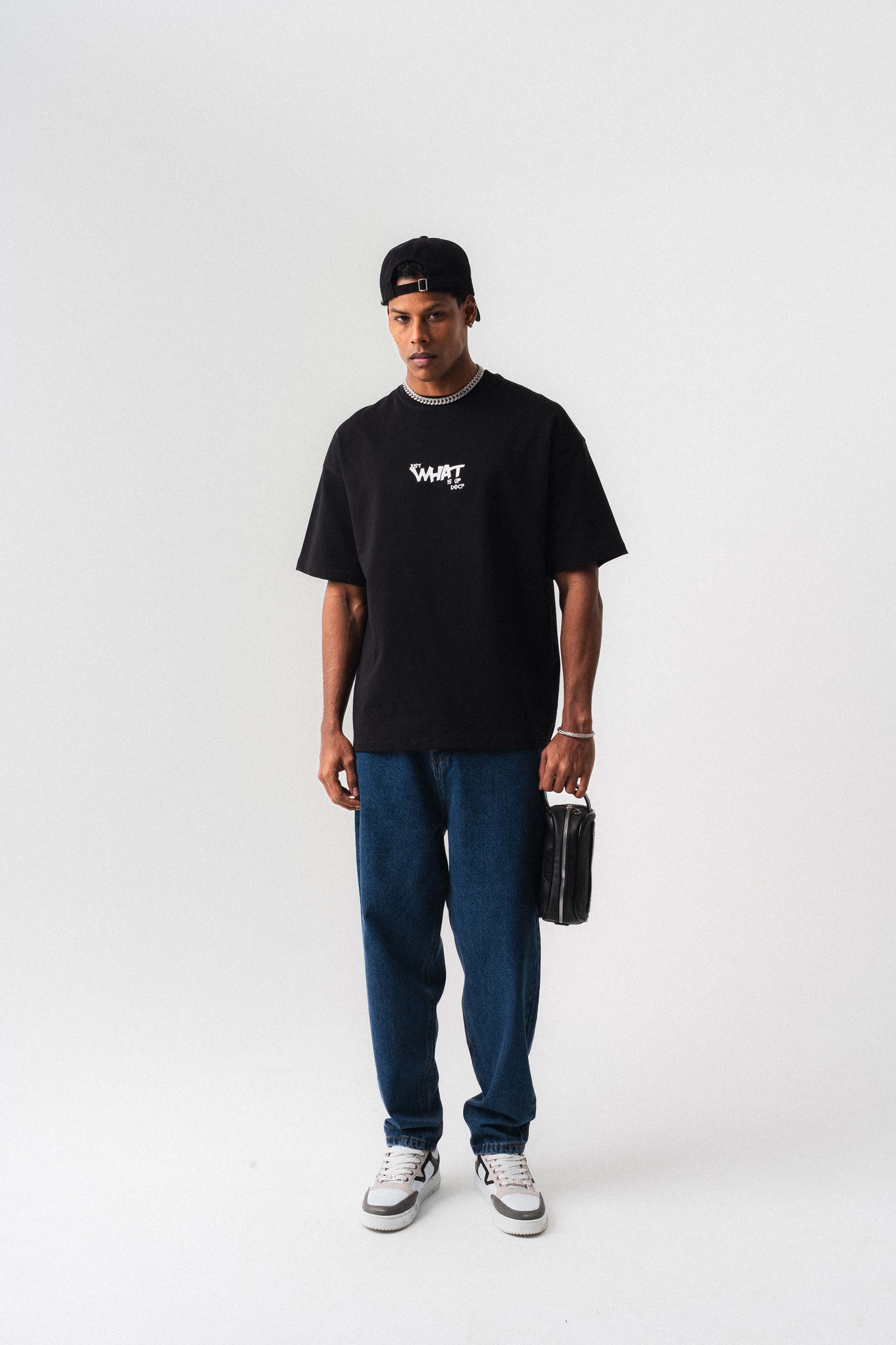 Just What Is Up Doc Siyah Oversize Baskılı T-Shirt