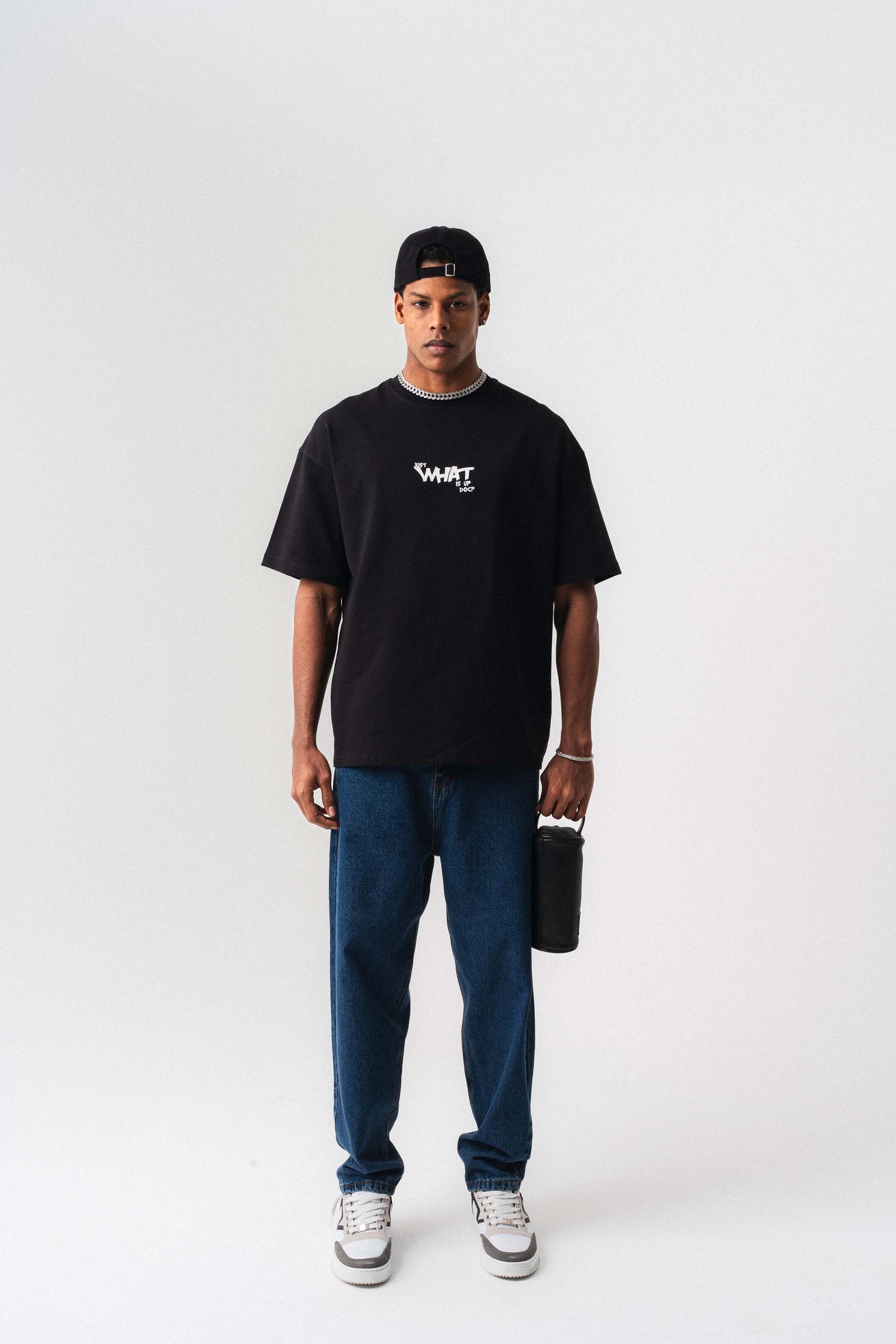 Just What Is Up Doc Siyah Oversize Baskılı T-Shirt