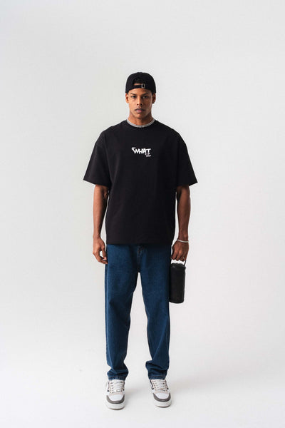 Just What Is Up Doc Siyah Oversize Baskılı T-Shirt