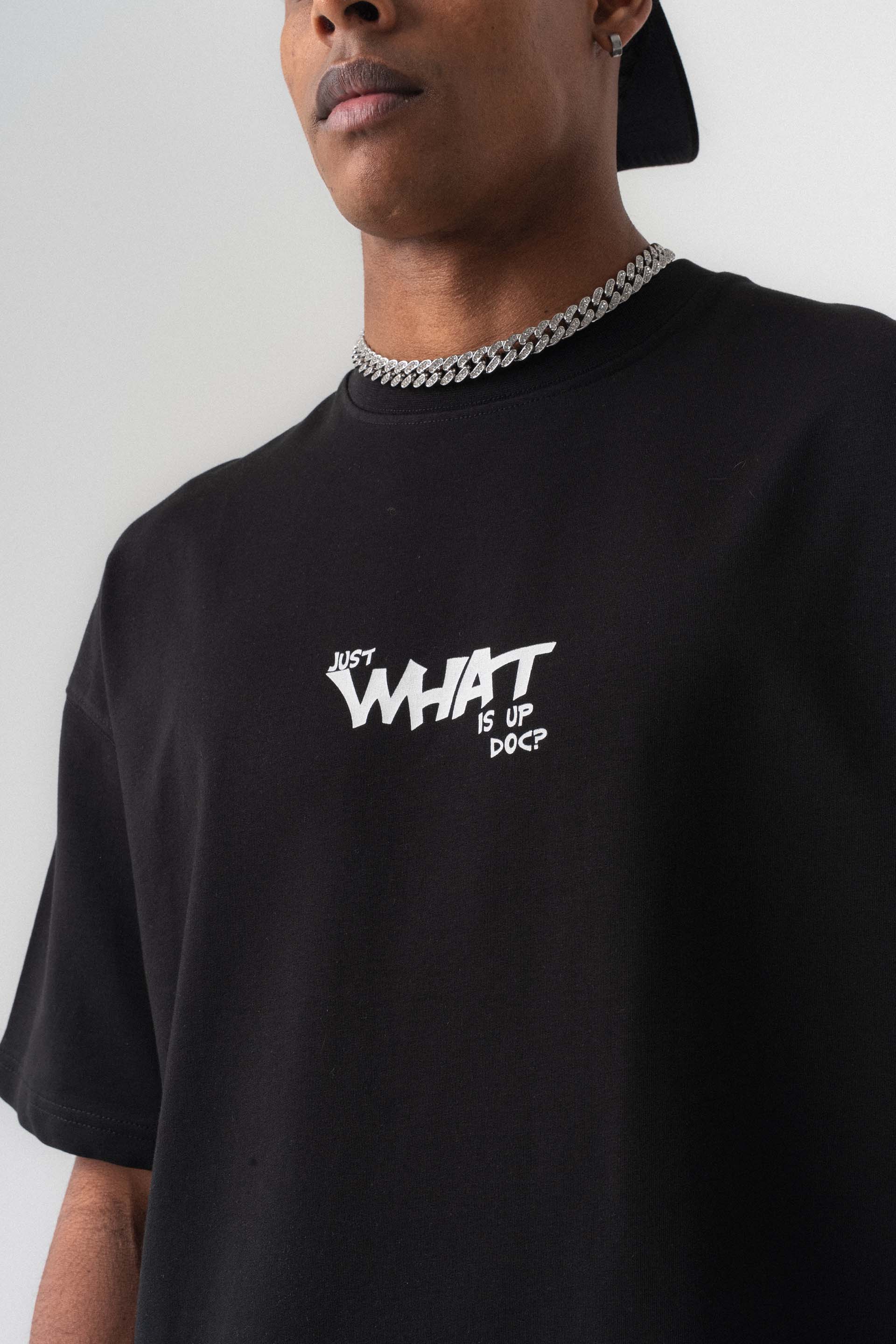 Just What Is Up Doc Siyah Oversize Baskılı T-Shirt