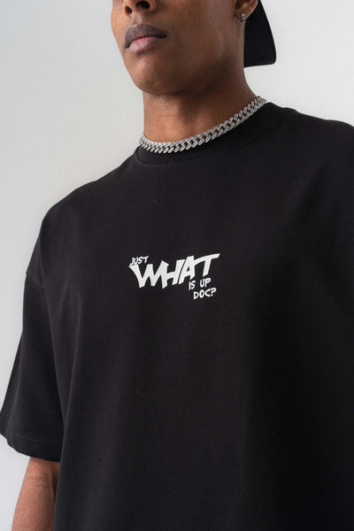 Just What Is Up Doc Siyah Oversize Baskılı T-Shirt